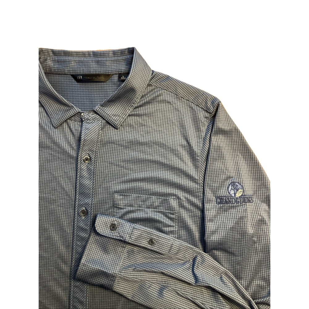 Travis Mathew Shirt Mens Large Blue Check Button Up Long Sleeve Stretch